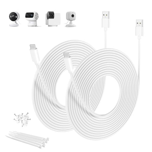 Basesailor USB A to USB C Charger Cable 30FT/2Pack,Extra Long USBC Extension Power Cord 2.0 for Xiaomi Smart Camera C400,Petcube Cam 360,TP-Link Tapo 2k C120,Eufy SoloCam C210/S340,No Data Transfer - color: White, size: 30 FT