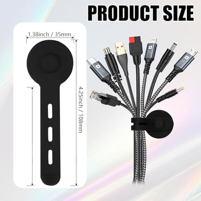 12Pcs Silicone Cable Straps, Self Adhesive Cable Management Under Desk, Reusable Cable Clip, Wire Organizers for Cords, Cord Holder for Home, Kitchen, Office, Bedroom, Car (Black)