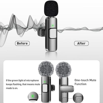 Wireless Mini Microphone, 2 Pack Wireless Lavalier Lapel Mic for Phones and Tablets, 2 in 1 Noise Reduction Lapel Mic for Video Recording Interview Podcast, Clip-on Mini Mic for Content Creators