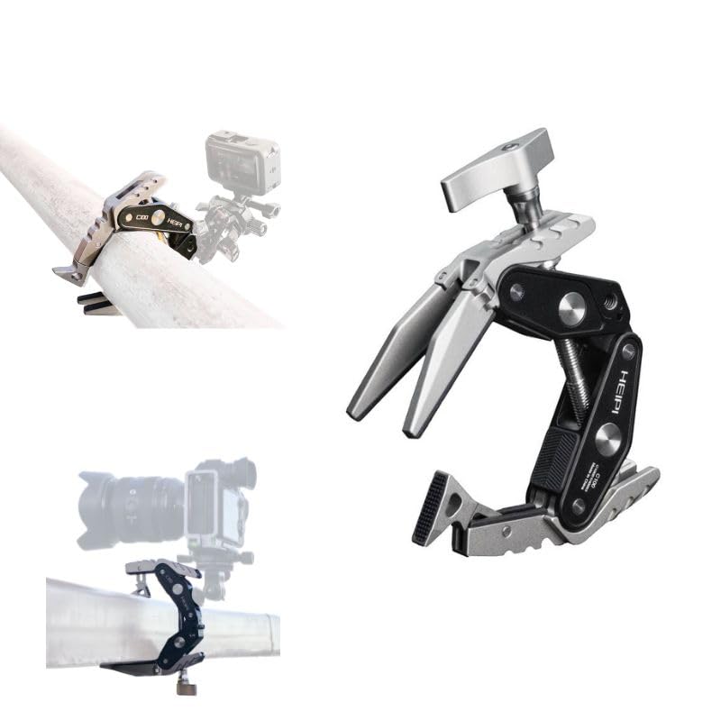 HEIPI Super Clamp Phone Camera Mount Holder 2-in-1 Clamp & Stand Design with 1/4"-20 & 3/8"-16 Screw Mount Adapter Holder Max Clamping 3.93 inch for Tripod Accessories, Phone, Action, DSLR Camera - style: Super Clamp Only