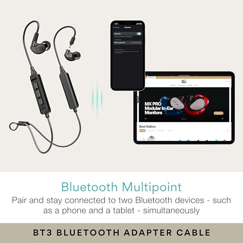 MEE audio M6 PRO Musicians' In-Ear Monitors Wired + Wireless Combo Pack: Includes IEMs, 2 Audio Cables and BT3 Hi-Res Bluetooth Audio Adapter w/aptX, LDAC, Auracast Support, & Built-In Headset (Black) - color: Black, style: IEMs + Bluetooth Adapter