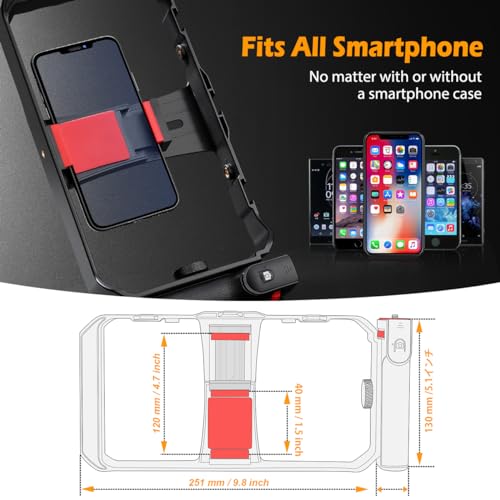 Smartphone Video Rig, Filmmaking Vlogging Cage, Phone Stabilizer Tripod Mount with Wireless Remote Shutter for All iPhone and Android Smartphones