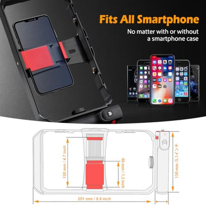 Smartphone Video Rig, Filmmaking Vlogging Cage, Phone Stabilizer Tripod Mount with Wireless Remote Shutter for All iPhone and Android Smartphones