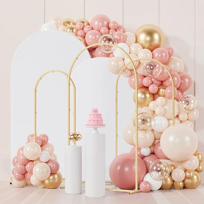 Set of 3 Metal Arch Backdrop Stand with Cover Set, (7.2FT, 6.6FT, 6FT Wedding Arch and Cover Set), Backdrop Arch for Party, Baby Shower, Birthday, and Graduation Ceremony - color: Yellow, size: 7.2ft+6.6ft+6ft