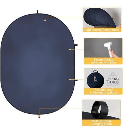 Kate 5x6.5ft(1.5x2m) Collapsible Backdrop Grey Blue Texture Pop up Reversible Photography Backgrounds for Zoom Video Meetings