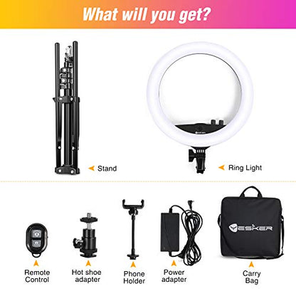 Ring Light with Tripod Stand, Yesker 14 Inch LED Ringlight Kit with Phone Holder Adjustable Color Temperature Circle Lighting, Led Photo Beauty Ring Lights for Camera for Vlog, Makeup, Video Shooting - style: 14 Inch Ringlight