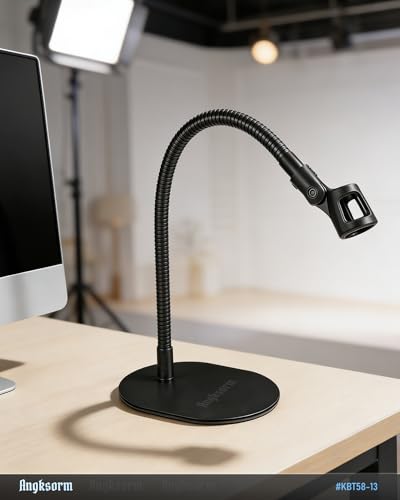 13-IINCH Desktop Microphone Stand - Heavy-Duty Flexible Gooseneck Mic Holder with Elliptical Metal Mount Base for Tabletop, Desk, Podium & Counter Use, KBT58