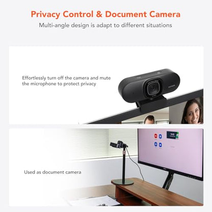NUROUM V15AF 2K Webcam for PC, 1080P 60fps Autofocus HD Webcam with Dual Noise Cancelling Microphone, 75° FOV&Light Correction, USB Web Camera Plug&Play for Zoom/Teams,Grey - style: V15AF-Grey