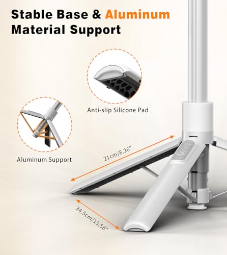 TONEOF 68" Magnetic Selfie Stick Tripod with Aluminum Strong Magnetic Holder for Magsafe, 360° Rotatable Travel Phone Tripod Stand with Metal Ring & Rechargeable Remote for iPhone/Android（White） - color: White
