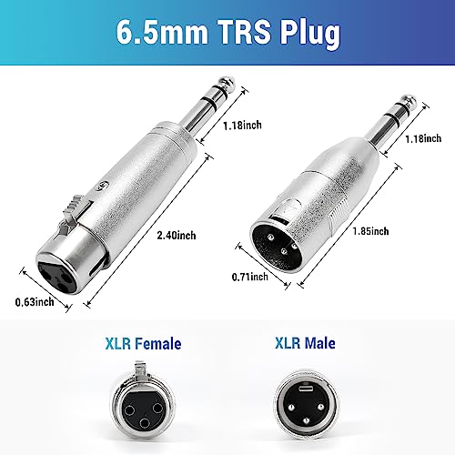 1/4" TRS to XLR Adapter 2 Pack - 6.35mm 1/4" TRS to XLR Male and Female Adapters - color: TRS 6.35mm Male to (XLR Male & XLR Female), size: 2 Pack