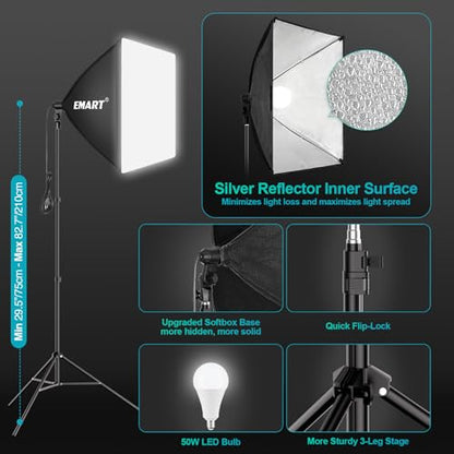 EMART 8.5 x 10 ft Backdrop Support System, Professional Photography Lighting Kit with 50W LED Blub, Reflector, 10*12ft Backdrop *3, Umbrellas&Softbox Lighting Kit for Studio, Portrait, Video Shooting