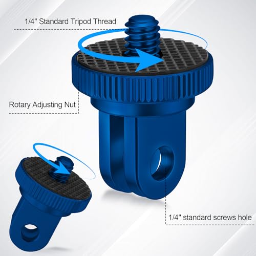 Frienda 4 Pieces Aluminum Camera Tripod Mount Adapter 1/4-20 Conversion Adapter for Tripod Compatible with GoPro Action Cameras and Other Standard 1/4 Accessories (Blue) - color: Blue