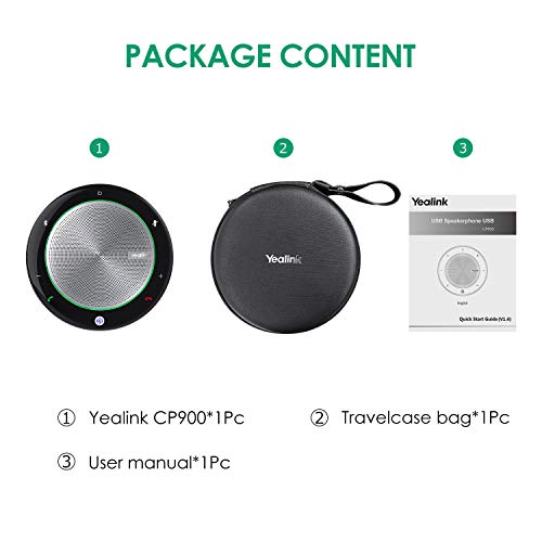 Yealink Bluetooth Speakerphone USB Speakers with Microphone Teams Certified CP900 Wireless Enhanced Noise Reduction Algorithm Home Office 360° Voice Pickup (Package Without dongle) - color: CP900, size: Teams Certified