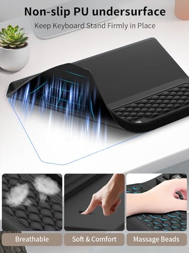 3-in-1 Ergonomic Keyboard Stand with Wrist Rest & Mouse Pad Set, Comfy Keyboard Riser Holder Soft Mousepad with Massage Design, Memory Foam and Non-Slip PU Base for Pain Relief, Black - color: Black