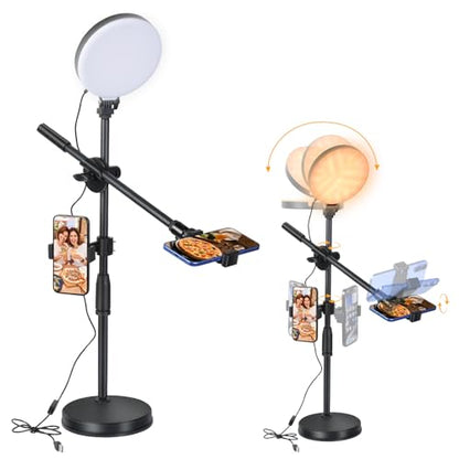 UTEBIT Zoom Lighting for Computer, Adjustable Desk Video Conference Lighting for Video Calls, Desk Ring Light with Stand and Phone Holder for Webcam, Home Office, Online Meetings, Live Streaming