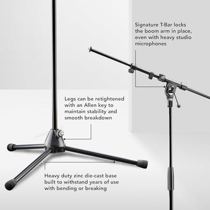K&M König & Meyer 21090.500.02 Tripod Microphone Stand | Adjustable Telescoping 2-Piece Boom Arm | Professional Grade | Heavy Duty with Folding Leg Base | German Made Chrome - color: Chrome, style: Tall (35"-63")