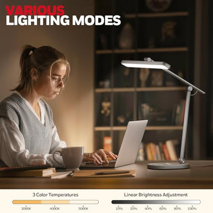 Honeywell Desk Lamp for Home Office, H4 Sunturalux™ Eye-Caring LED Desk Light, 700LM Dimmable Desk Lamp with Timer, Adjustable Desk Reading Light, Touch Auto Dimming Table Lamp for Study, Bedroom - color: Gray