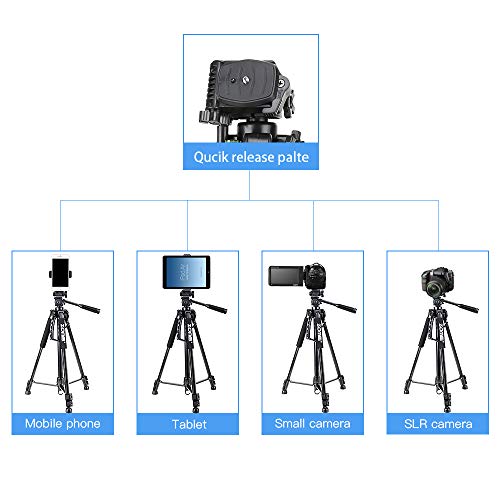 61’’ Camera Tripod,Cell Phone Tripod Stand with Travel Bag and Phone Holder, Professional Travel DSLR Tripods Compatible with Cameras, Cell Phones, Projectors, Webcams, Spotting Scopes - color: Black, size: 61"