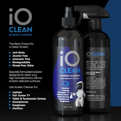 Screen Cleaner Spray (16oz - 473ml) – Best Large Cleaning Kit for LCD LED OLED TV, Smartphone, iPad, Laptop, Touchscreen, Computer Monitor, Electronic Devices, 3 Microfiber Cloths and 2 Nozzles - size: 16 Fl Oz + 3 Cloths