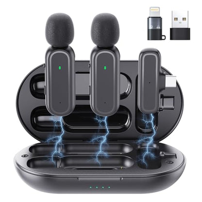 Wireless Lavalier Microphone, 2 Mini Mics with Charging Case, 8H, 65ft | USB-C Clip-On Mic for iPhone iPad Android PC, Noise Reduction, Ideal for Vlogging TikTok YouTube Video Recording Interview