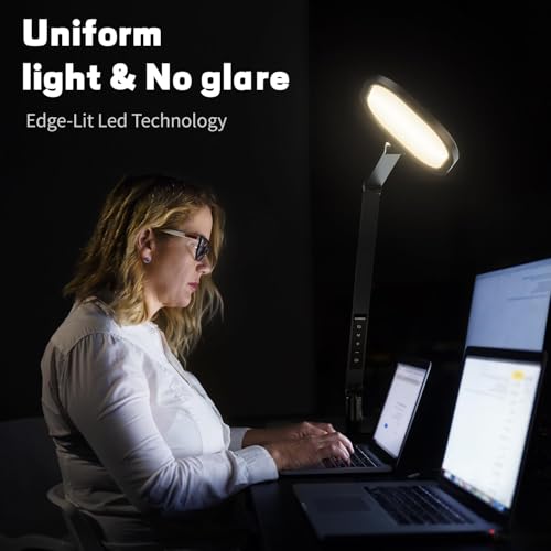 LitONES LED Desk Lamp for Home Office, Professional Eye-Caring Diffused Desk Light, 3 Color 10 Brightness Computer Light, Dimmable Office Lamp with Memory & Timer Func, Metal Swing Arm Table Lamp - color: Black (2-Pack)