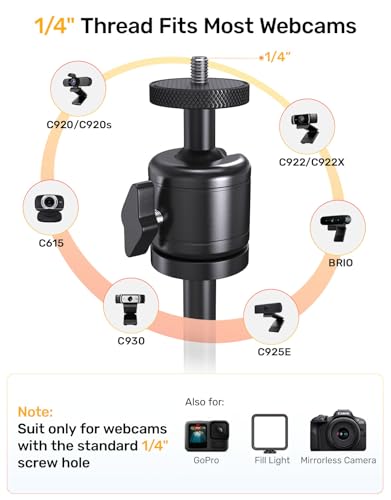 Upgraded Webcam Stand for Desk, Telescopic Webcam Tripod Mount with Ball Head, Compatible with Logitech Camera C922 C930e C920S C920 C615 C960 C920x BRIO 4K NexiGo N60, Phone Holder with 1/4" Thread - size: Smaller Base