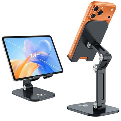 OCYCLONE Phone Stand, Foldable Cell Phone Stand Holder for Desk Office Accessories Adjustable Height and Angle iPhone Stand Compatible with 4"-13" Phones iPad Tablet - Black - color: Black