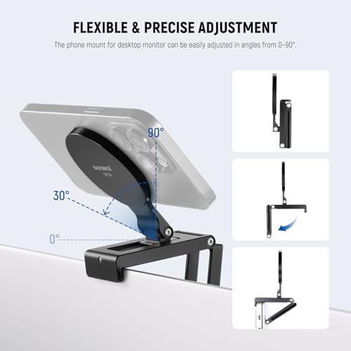 NEEWER Continuity Camera Mount for Desktop Monitor, Magnetic Tri Fold Desk Phone Webcam Holder with Arca Type Base, Compatible with MagSafe iPhone iMac Apple TV 4K Desktop Mac Laptop Samsung, SP08 - style: SP08