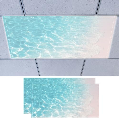 Nuxovilar 2 pack Magnetic Light Covers Turquoise Pool Water Design Polyester 4x2 Feet Classroom Light Covers Decor for Classroom Home Patio - color: TT18780-2pcs