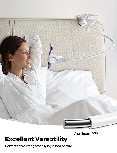 Lamicall Gooseneck Phone Holder for Bed - 360 Adjustable Clamp Clip, Overhead Cell Phone Mount Stand for Desk, Compatible with All Cellphone, White - color: Snow White