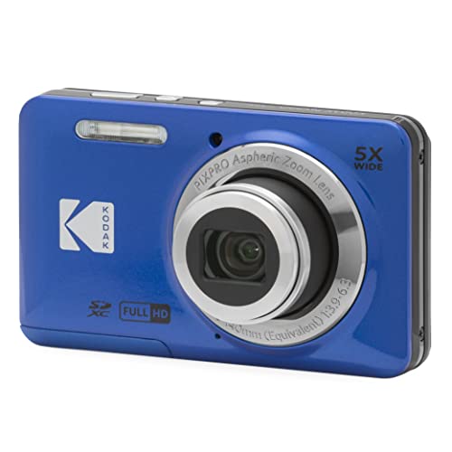 Kodak PIXPRO FZ55 Digital Camera, Compact Point & Shoot with 16MP Sensor, 5X Optical Zoom, 28mm Wide Angle, 1080p Video, Blue | 16.35MP 1/2.3 CMOS, 5x Lens, Full HD 1080p Video, 2.7 LCD, Rechargeable Li-Ion Battery - color: Blue