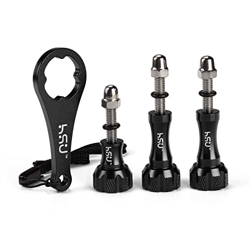 HSU Aluminum Thumbscrew Set + Wrench for Gopro Hero 13, 12, 11, 10, 9, 8, 7, 6, 5, 4, 3, AKASO Campark and Other Action Cameras (Black,3Pcs) - color: Thumbscrew Set + Wrench(Black)