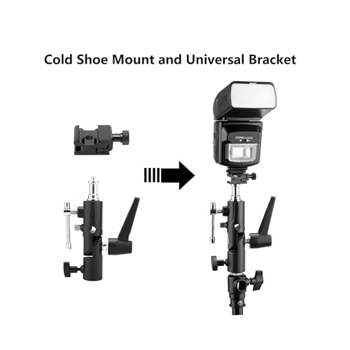 Camera Flash Bracket with Cold Shoe Mount, Solid Metal Material, Adjustable Speedlite Swivel Light Stand Bracket with Umbrella Holder,1/4 to 3/8 Adapter Screw for Flashes Studio LED Lights