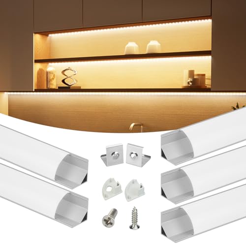 Muzata 5Pack 3.3FT/1M V Shape LED Channel Silver Aluminum LED Strip Diffuser Channel with Milky White Cover Frosted Corner Lighting Easy Installation V1SW WW 1M - size: 5Pack