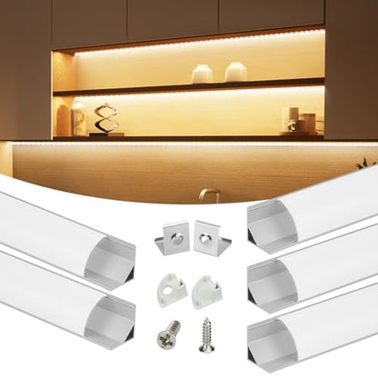 Muzata 5Pack 3.3FT/1M V Shape LED Channel Silver Aluminum LED Strip Diffuser Channel with Milky White Cover Frosted Corner Lighting Easy Installation V1SW WW 1M - size: 5Pack