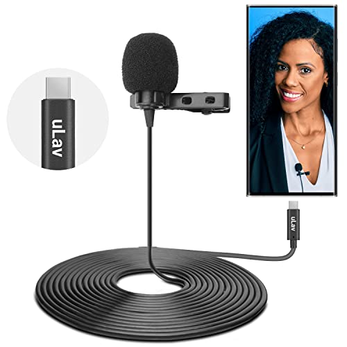Movo uLav - Wired Omnidirectional USB-C Lavalier Clip On Microphone - External Clip On Mic for Android Smartphone, iPad Pro, USB Type-C Devices - Lapel Microphone for YouTube, Vlogging, Interviews