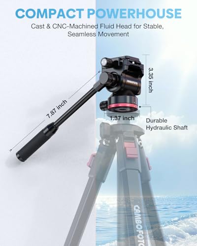 CAMBOFOTO 68" Fluid-Head-Camera-Tripod, Professional Travel Video Tripod for Camera DSLR, Camcorders, Binoculars, Spotting Scope, Telescope, Max Load 8.8lbs, Black