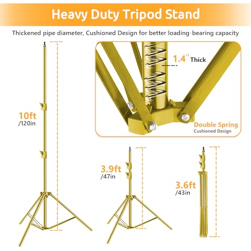 HYJ-INC Photo Video Studio Backdrop Stand- Titanium Gold, 12(W) x 10(H) ft Heavy Duty Adjustable Photography Muslin Background Support System Kit with Carry Bag,4 Spring Clamps