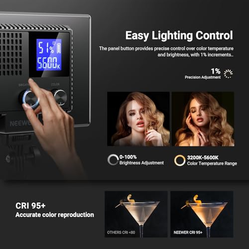 NEEWER Basics 9" LED Light Panel, 3200-5600K Edge Lit Dimmable Camera Soft Key Lighting with Desk Tripod Stand, CRI95+ 800Lux 4000mAh Rechargeable for Photography Video Recording Streaming, NL-120B