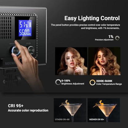 NEEWER Basics 9" LED Light Panel, 3200-5600K Edge Lit Dimmable Camera Soft Key Lighting with Desk Tripod Stand, CRI95+ 800Lux 4000mAh Rechargeable for Photography Video Recording Streaming, NL-120B