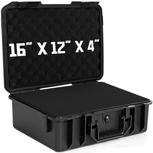 16 inch Hard Carrying Case,Shockproof Storage Box with Customizable Foam,Portable Protective Tool Box for Microphone,Recorder,Electronics,Tools,Cameras,Equipment and More, 16" x 12" x 4" - size: 16" x 12" x 4"
