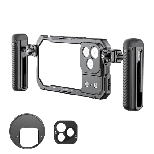 NEEWER Phone Cage Kit Compatible with iPhone 17 Pro Only, Video Rig Stabilizer Accessories with 67mm Filter Ring, 17mm Lens Backplate, T Mount Adapter, Two Quick Release Handles, PA143 (Black) - color: Black