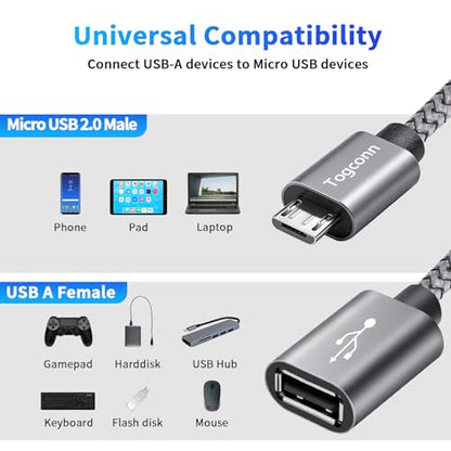 USB to Micro USB Adapter 2 Pack, Unidirectional Micro USB Male to USB Female 2.0 OTG On-The-Go Cable Converter, Nylon Braided, Aluminum Shells for S7 LG, Flash Drive, Mouse, Keyboard, Game Controller - color: 2 Pack, size: Micro USB Male to USB A Female