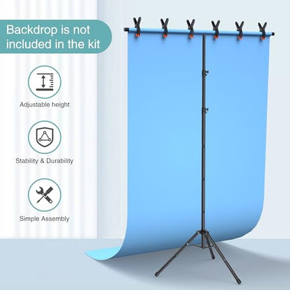 T-Shape Backdrop Stand 8x7.2FT, Height and Width Adjustable Background Stand for Parties,Green Screen Holder with 6 Spring Clamps - size: 8x7.2ft