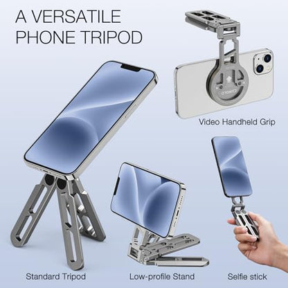 Magnetic Pocket Phone Tripod Foldable Compatible with Magsafe for iPhone 17/16/15/14/13/12 Plus Pro Max Series, Upgrade Mini Cell Phone Tripod Mount Handle Smartphone Desk Stand Travel All in One