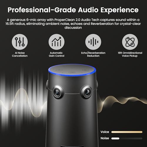 NEARITY 360 Alien 4K Video Conference Camera with Microphone, 8MP Video Conferencing Webcam, 3 AI Modes, 6 Noise Cancelling Mics, Auto Framing, Conference Webcam for PC/Laptop/SmartBoard - color: Gray