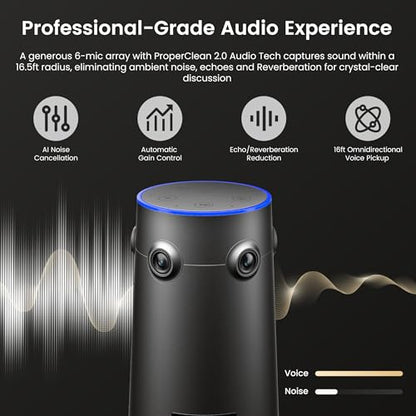 NEARITY 360 Alien 4K Video Conference Camera with Microphone, 8MP Video Conferencing Webcam, 3 AI Modes, 6 Noise Cancelling Mics, Auto Framing, Conference Webcam for PC/Laptop/SmartBoard - color: Gray