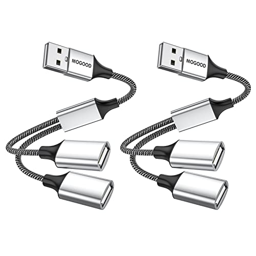 MOGOOD USB Splitter Cable USB y Splitter Adapter Dual USB 2.0 Power Cord Extension for Charging/Data Transfer/Laptop/Mac/Car - color: Silver, size: 2pack