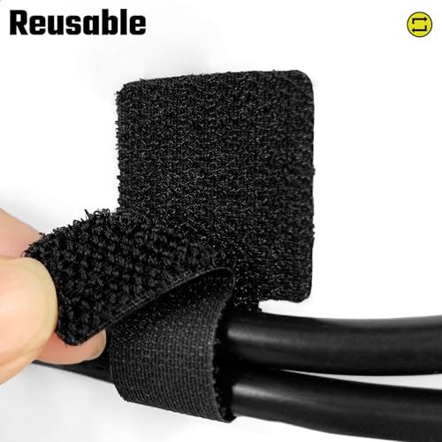 Matenf Cable Management Kit, 40 PCS, Black | Self-Adhesive, Adjustable, Hook & Loop, Cable Organizers, Cord Hider, for Under Desk, Workstations and Computer Desks