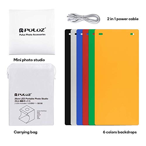 Mini Photo Studio Super Bright Photography Light Box Lightbox Portable Shooting Light Tent with 6 Colors Photography Backdrops Waterproof Background Screen Carrying Bag (20 Centimeter)